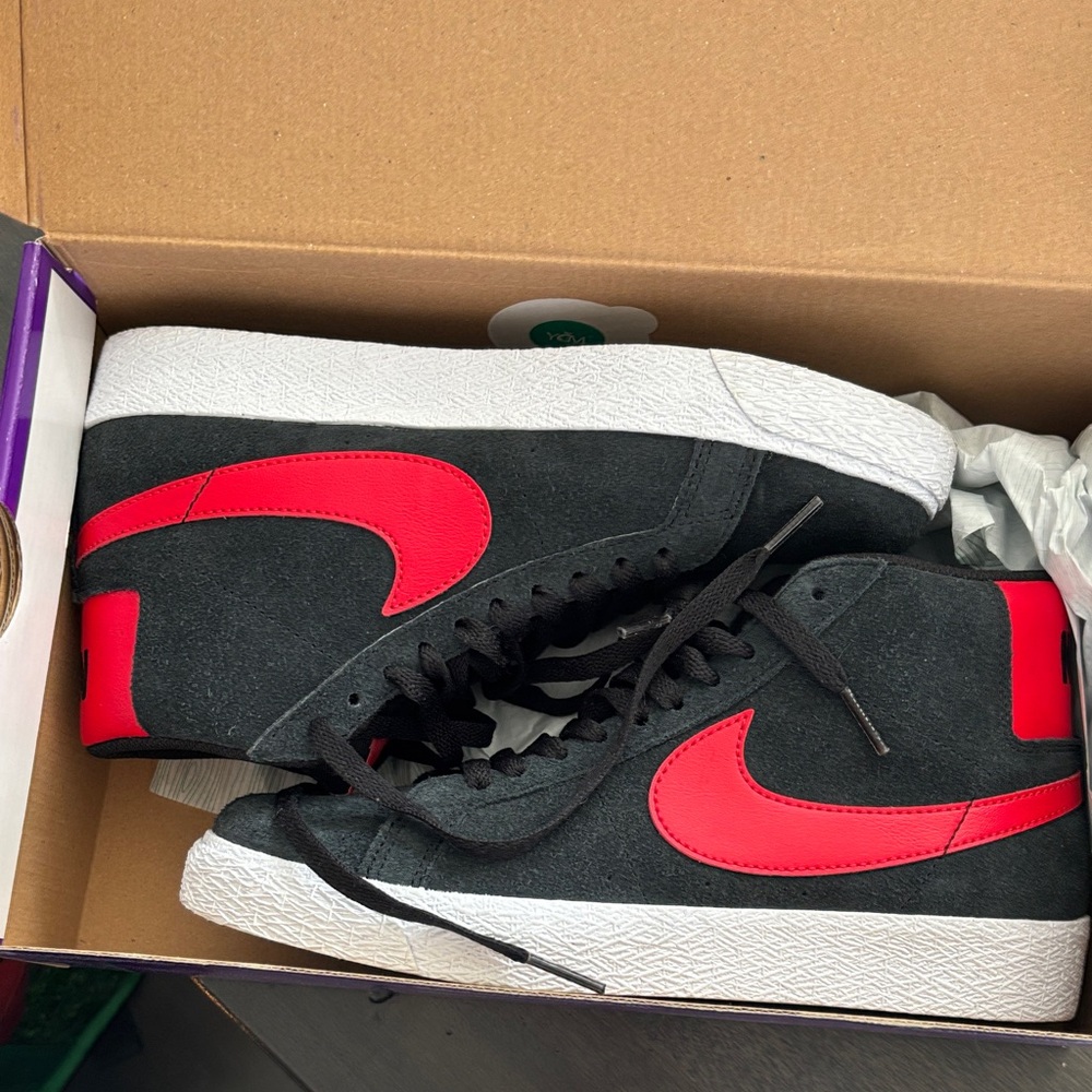 Nike Black Suede High-Top Sneakers with Red Swoosh
